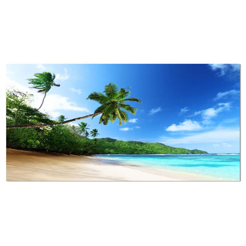 «Sunset Beach with Palm Landscape» par Designart - reproduction de photo sur toile, H 16 po x l 32 po