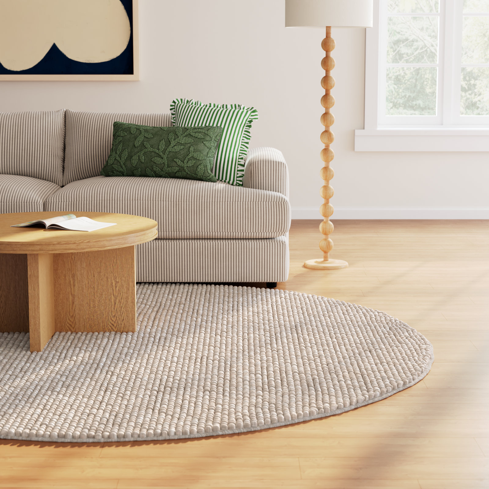 Elle Handmade Beige Rug, Round 8'
