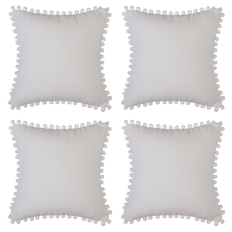  Coussin Pom-Poms, Housse de coussin seulement - sans coussin, Crème, crème, 20 po x 20 po