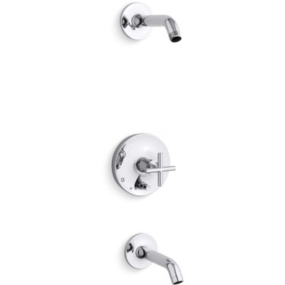 Purist Rite-Temp Bath And Shower Trim Set With Push-Button Diverter And Lever Handle, Less Showerhead
