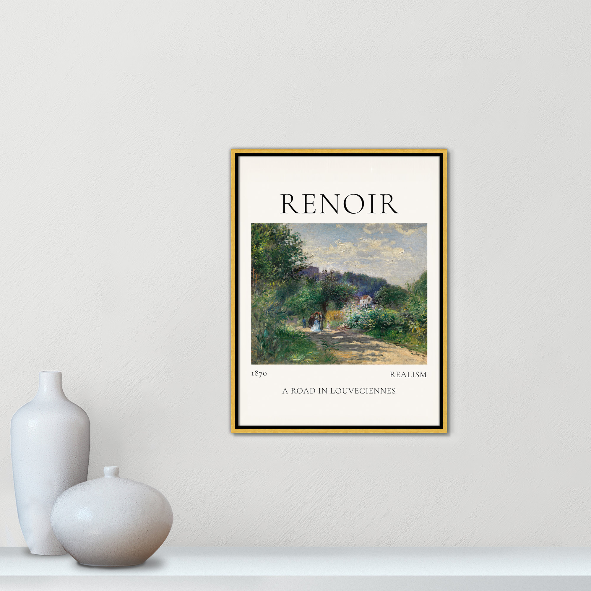Old Masters Collection " A Road In Louveciennes " by Auguste Renoir, No, Gold Floater Frame, 25.5" H x 19.5" W x 2" D