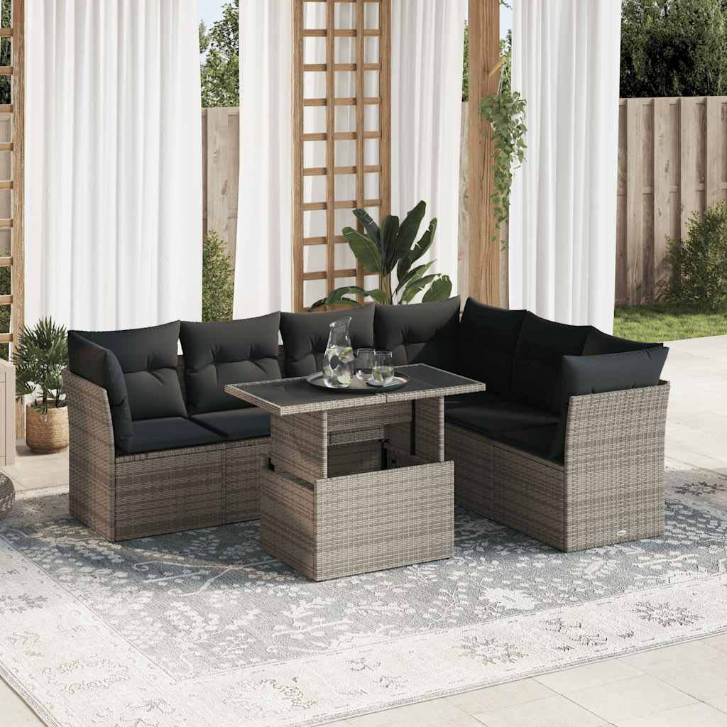 Vidaxl 7-Tlg. Garten-Sofagarnitur Mit Kissen Beige Poly Rattan