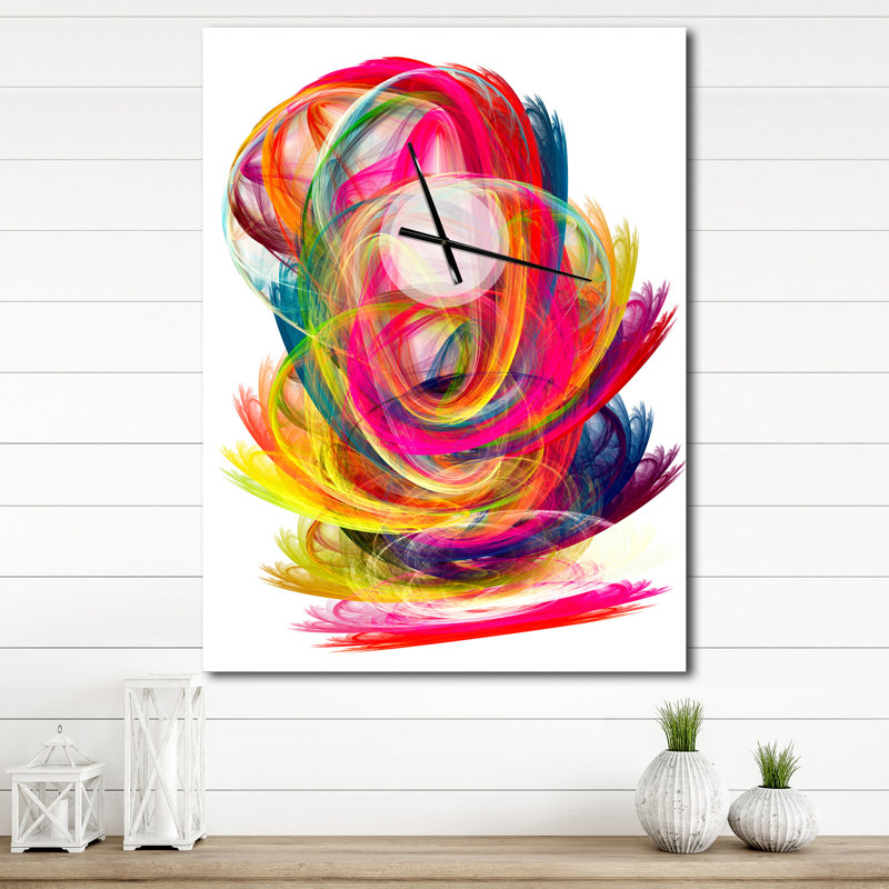 Colorful Thick Strokes - Horloge murale moderne, Blanc / multicolore, H 32 po x l 24 po x P 1 po