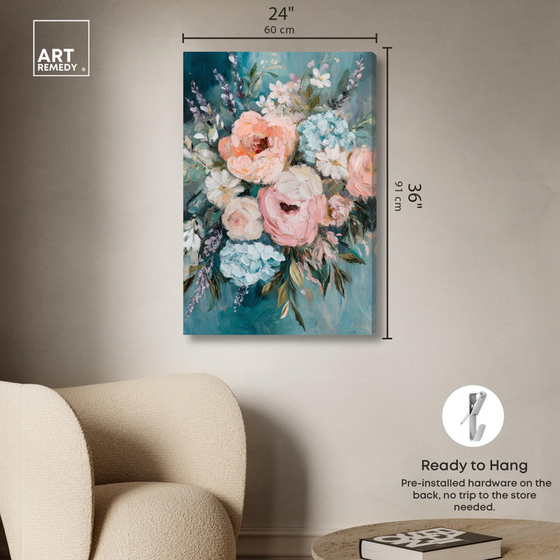 "Pastel Bloom" en rose I, impression murale sur toile par Art Remedy, H 36 po x l 24 po, Toile tendue avec châssis