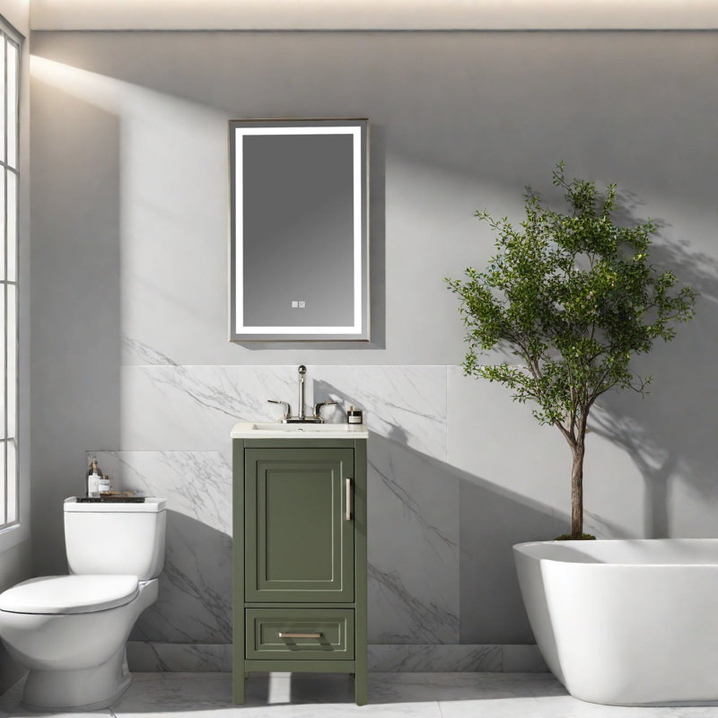 Meuble-lavabo en bois assemblé de 18 po, vert