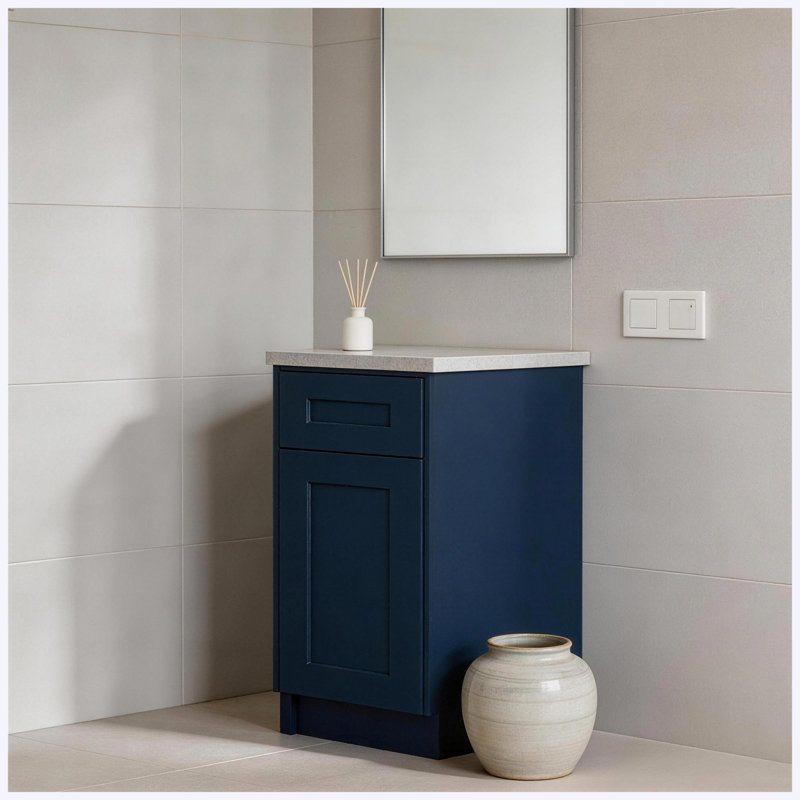 12" Navy Blue Shaker Base Cabinet with Soft-Close Door & Drawer, Solid Wood Space-Saving Storage Unit with Adjustable Shelf for Kitchen, Bathroom, Laundry, Garage