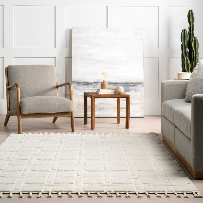 Alafia High-Low Geometric Tasseled Area Rug, Rectangle 4' x 6'