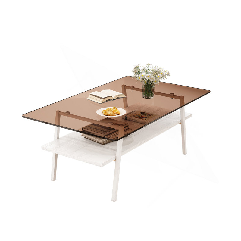 Modern Rectangle Coffee Table With Tempered Glass Top And Metal Legs, Stylish And Functional For Any Living Room.
