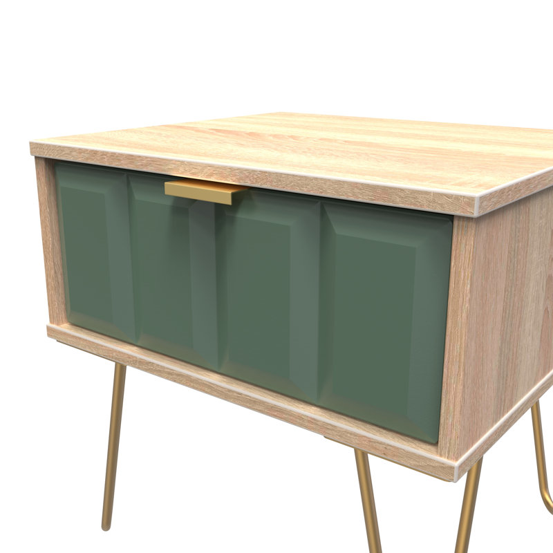 Allem 1 Drawer Bedside Cabinet (Ready Assembled), Labrador Green/Bardolino Oak