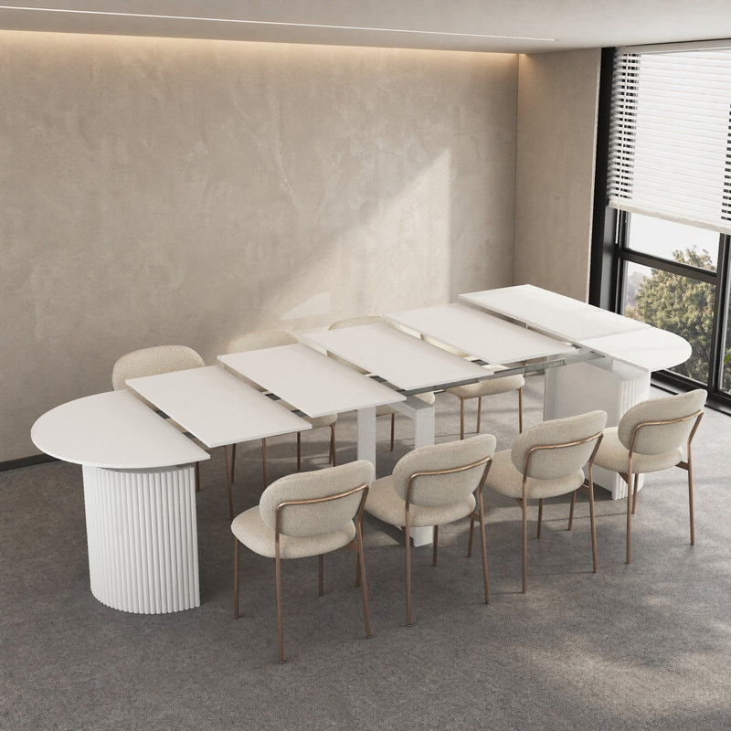 Table de conférence extensible en bois de 132,8 pouces, table de réunion ovale pliable pour 1 à 10 personnes, Blanc
