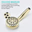 Pomme de douche haute avec 5 motifs de jet - support pivotant en cuivre fin, fixation murale, ronde, force réglable, douche à main en mode poli doré, bonne résistance à la chaleur, débit d'eau,-118088875