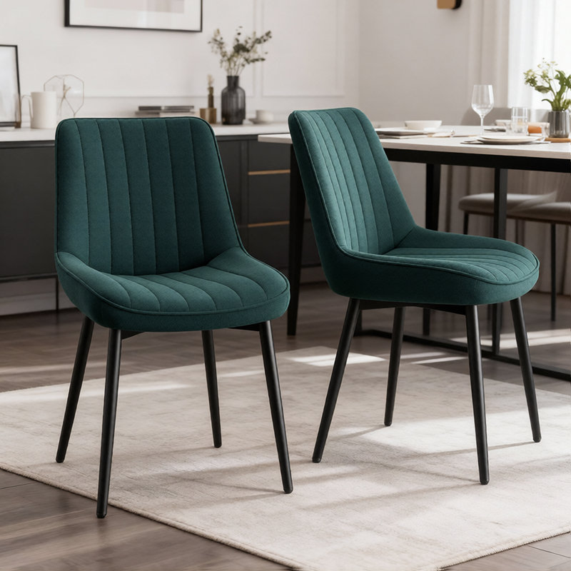 47.5cm H Upholstered Metal Upholstered Back Side Chair, Green