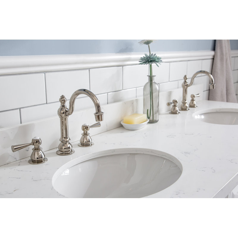 60" Palace Collection Quartz Carrara Cashmere Grey Bathroom Vanity Set With Hardware And F2-0012 Faucets in Chrome Finish