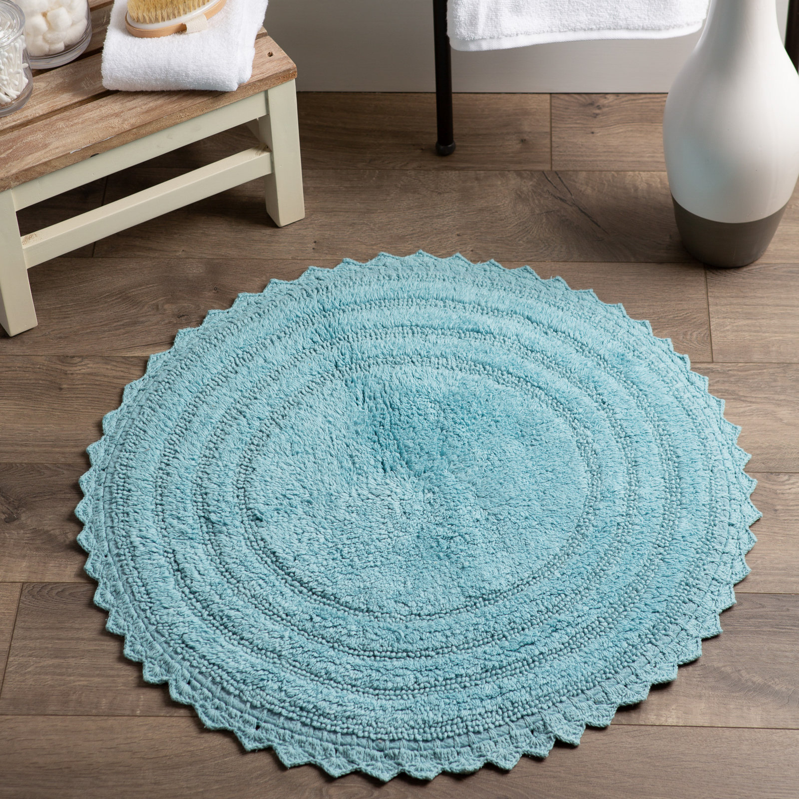 Lisk Circle Cotton Bath Rug, Cameo Blue
