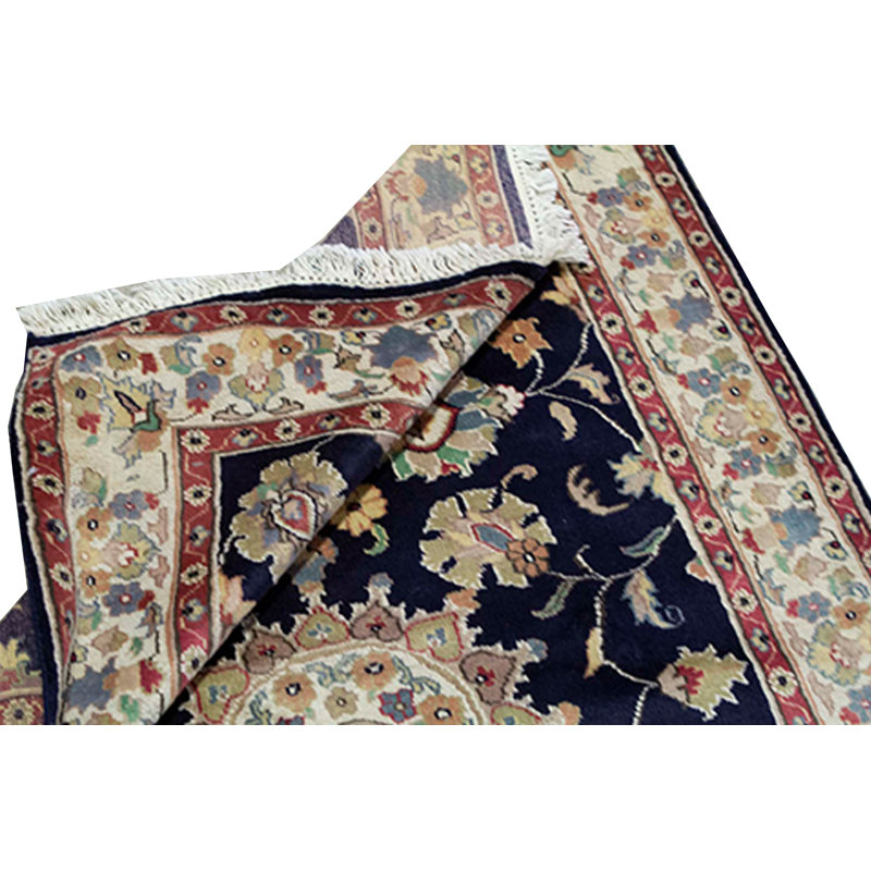 Hand-Knotted High-Quality Navy and Ivory Area Rug
