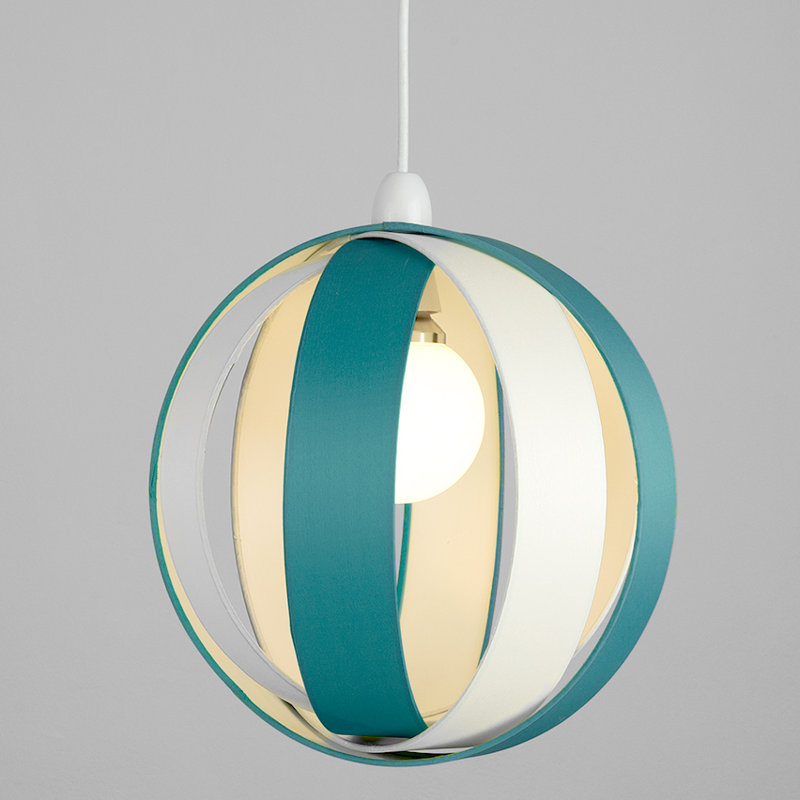 29 cm H Round Cotton Pendant Shade ( Screw On ), Teal & Cream