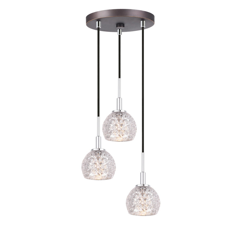 Luminaire dôme grappe 3 lumières Herr, Mercure, Halogène, Chrome / Bronze