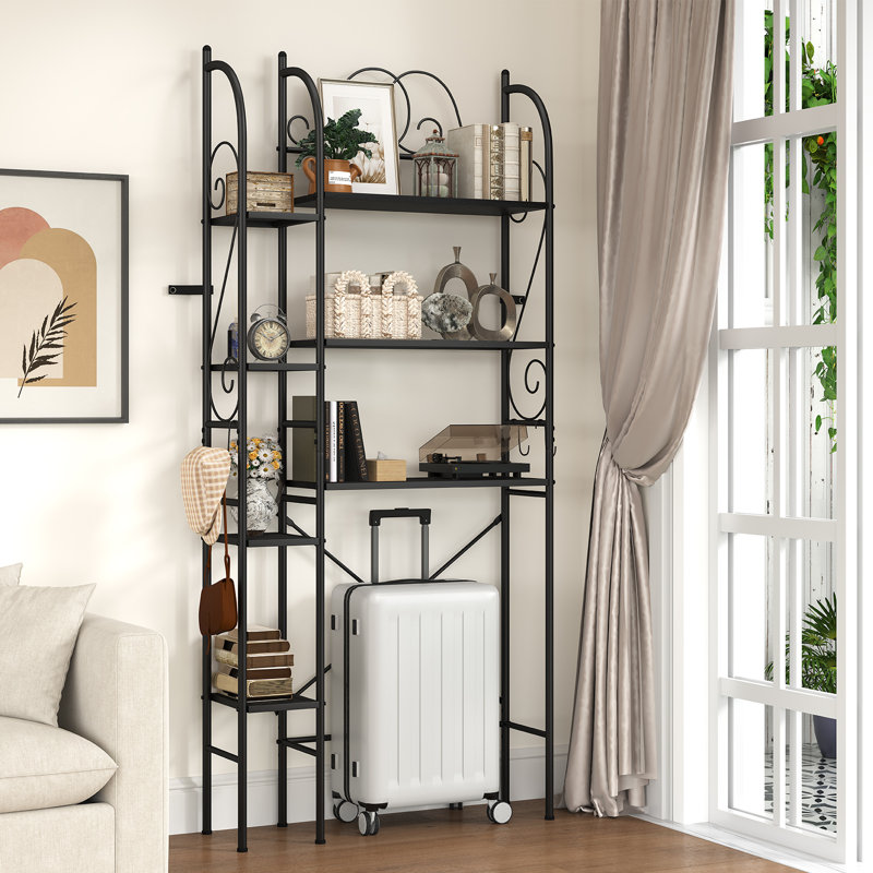 Over-the-Toilet Storage Rack, 7-Tier Metal Bathroom Organizer with Adjustable Shelf, Toilet Paper Holder and Side Hooks White