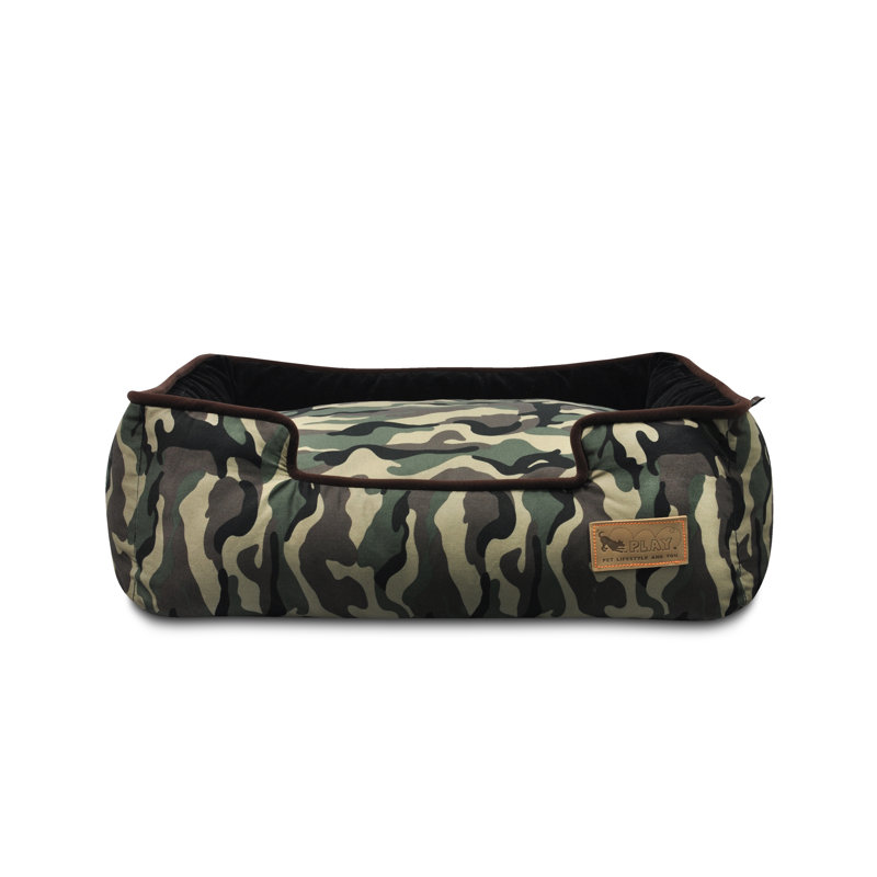 Camouflage Lounge Dog Bed by P.L.A.Y., Small (24" W x 19" D x 7" H), Army Green / Chocolate