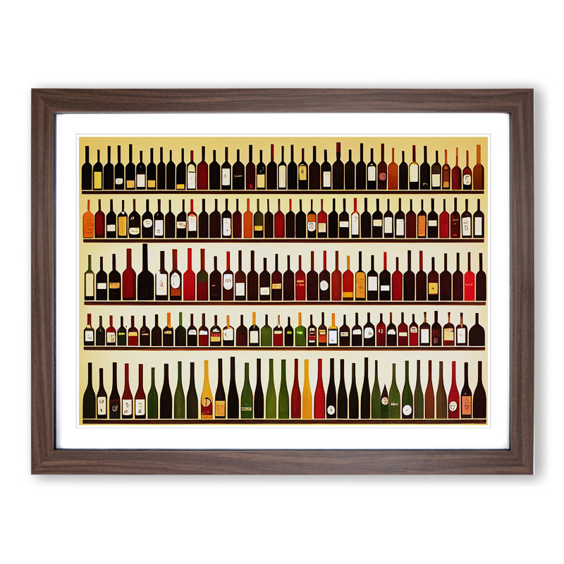 XH1022-10163X Wine Bottle Art Retro Vol.1 - Single Picture Frame Print, Walnut, 25cm H x 34cm W x 2cm D