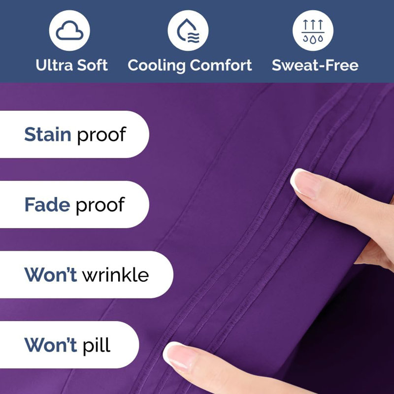 Extra Deep Pocket Sheet Set, Cooling & Breathable Bed Sheets, Soft Hotel Luxury Bedding, Fits 18–24 Inch Mattress, Purple