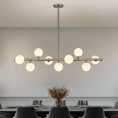 Lustre linéaire moderne en verre bullé à 9 lumières à intensité variable Spoutnik