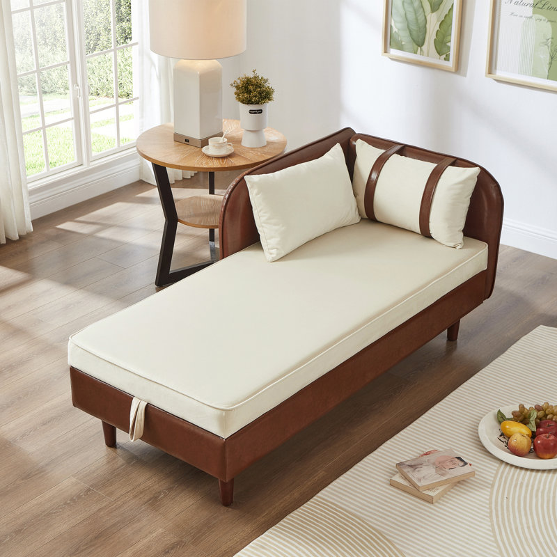 Canapé de rangement 65 po en polyuréthane brun et velours beige