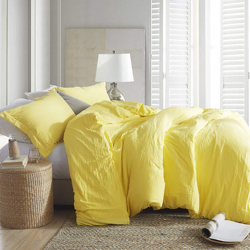  Ensemble de housse de couette surdimensionné en microfibre prélavée gonflant Natural, Jaune
