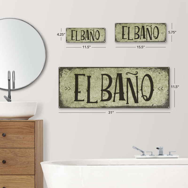 Plaque en métal El Bano, H 5,75 po x l 15,5 po