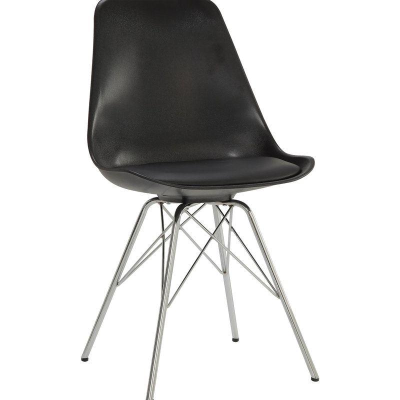 Chaise de salle à manger moderne noire (2) - Rembourrée avec 2 pieds élégants