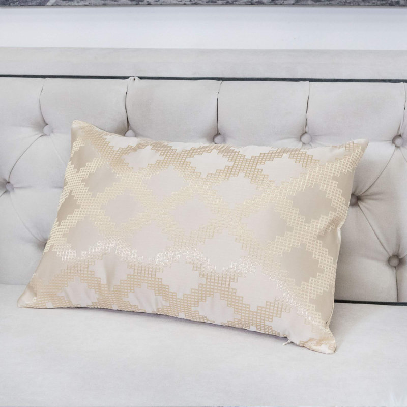 Geometric Outdoor Throw Pillow, Beige/Silver