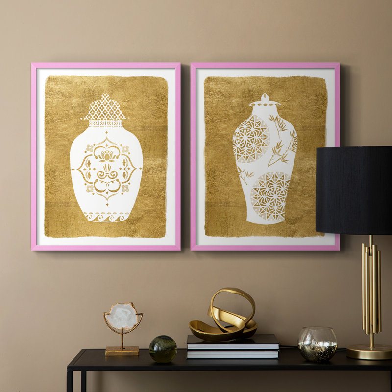 Golden Urn I - impression encadrée de qualité supérieure - prête à être accrochée - aucun clou requis - aucun clou requis