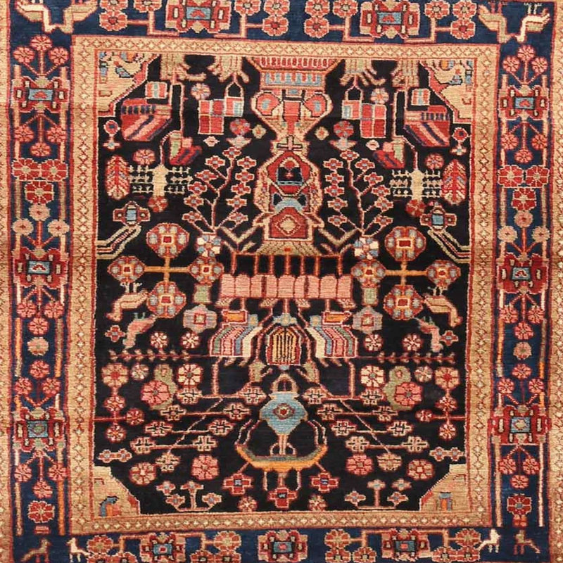 Tapis traditionnel noir / rouge, Rond 3 pi