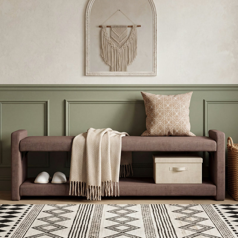 63 po. Banc de rangement rembourré en faux lin 63 po