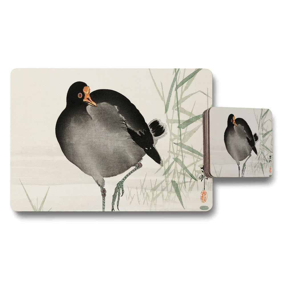 Crane Placemats And Coaster Set With Bamboo Artwork