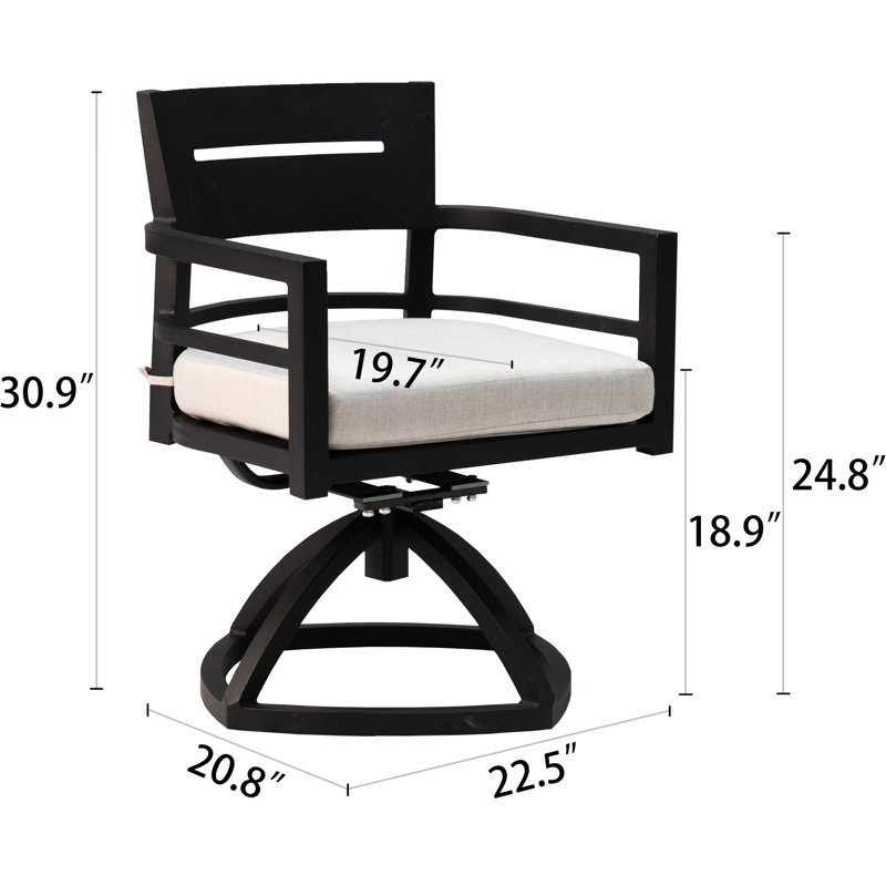 Chaise berçante pivotante en aluminium pour l'extérieur 2 pièces avec coussins - noir braise. Structure légère, dossier ergonomique, aluminium au look moderne, dossier confortable, assise en tissu