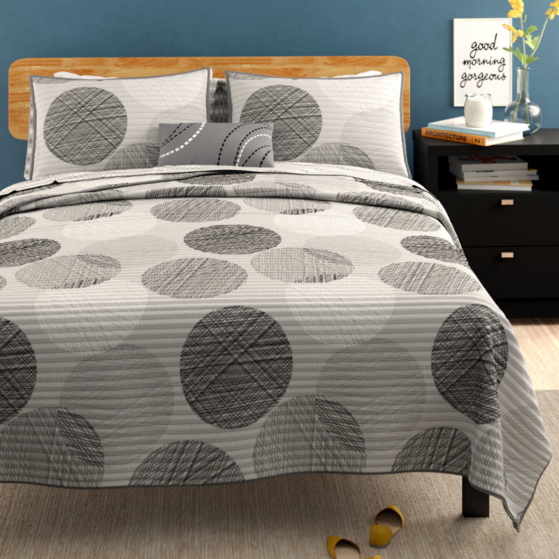 Knowles Grey Reversible 8-Piece Cal King Quilt Set with Cotton Bed Sheets, Cal. King Coverlet + 7 Additional Pieces, Gray