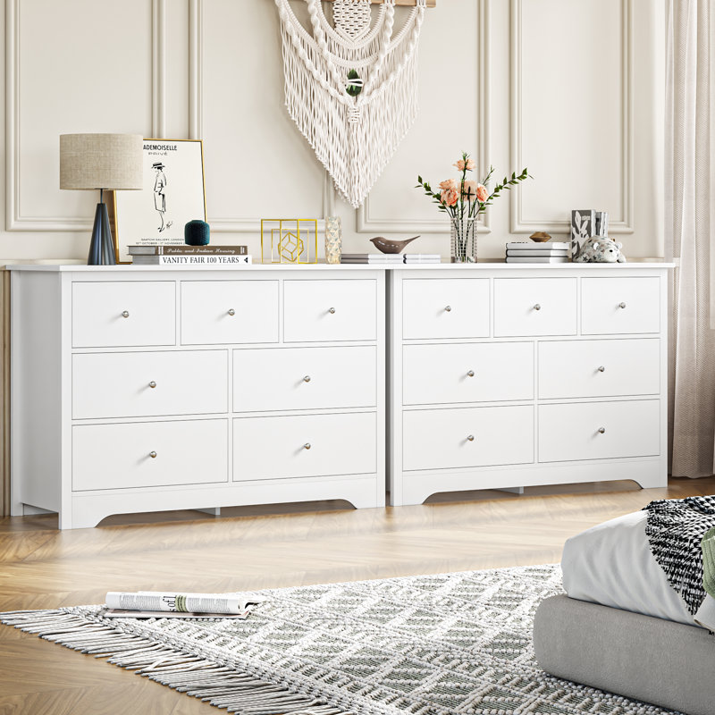 Commode double à 7 tiroirs 47,2 "Ariee, blanc, Blanc