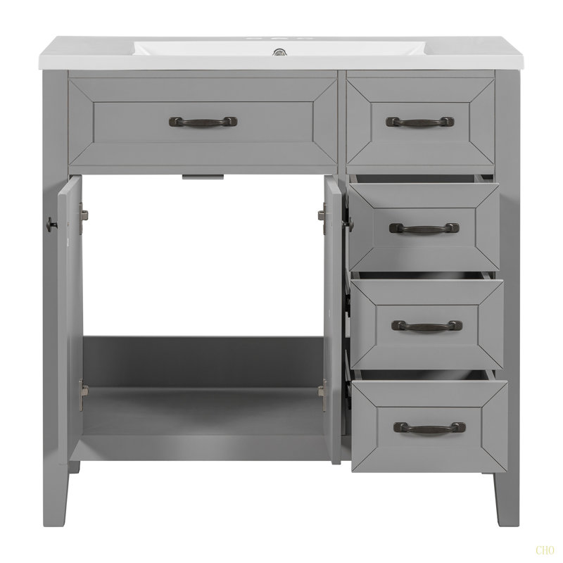 Meuble-lavabo 36 po avec lavabo, armoire de salle de bain avec tiroirs, structure solide et panneau de fibres à densité moyenne