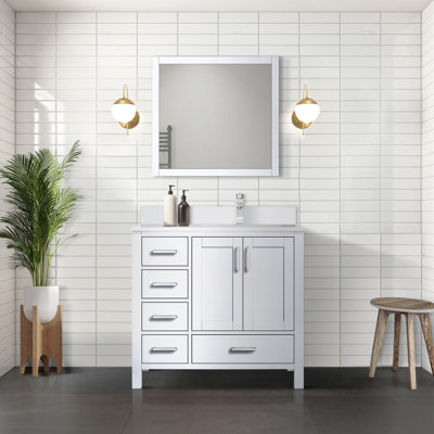 Bath Vanity 36 In. W X 22 In. D, Right Offset Quartz Top, And 34 In. Mirror