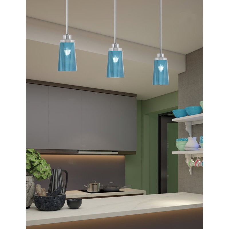 Suspension Alirra Mini, nickel brossé, verre dégradé bleu 11,4 cm, H 8 po x l 4,5 po x P 4,5 po, Bleu / nickel brossé