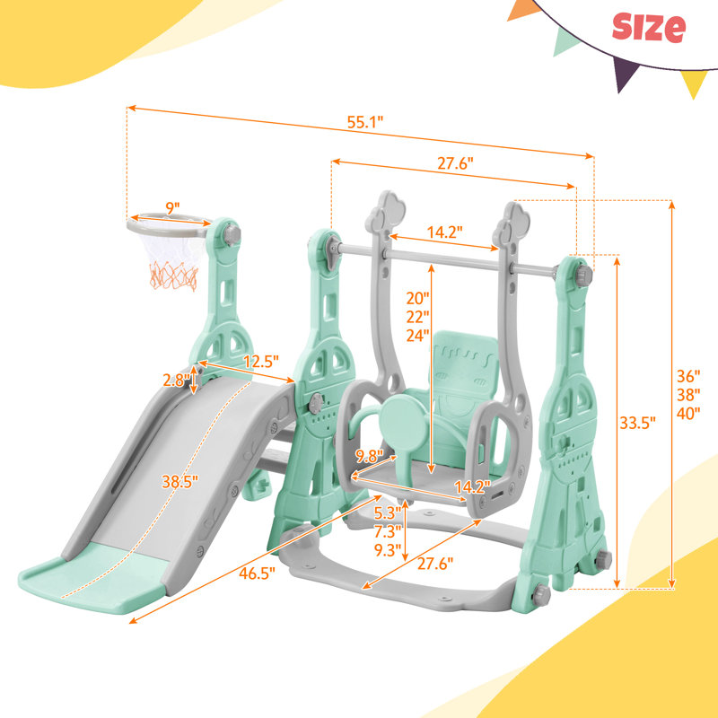 Sapphome Plastic Swing Set with 1 Swing(s) , 1 Slide(s), Green