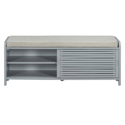 Shoe Bench With Storage And Cushion, Distressed Shutter Design For Classic And Functional Entryway Seating