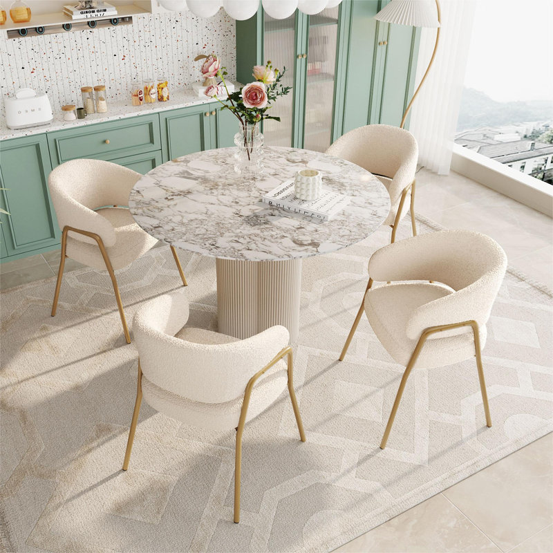 Ashleyne 46cm H Velvet Upholstered Metal Wing Back Armchair, White, Gold