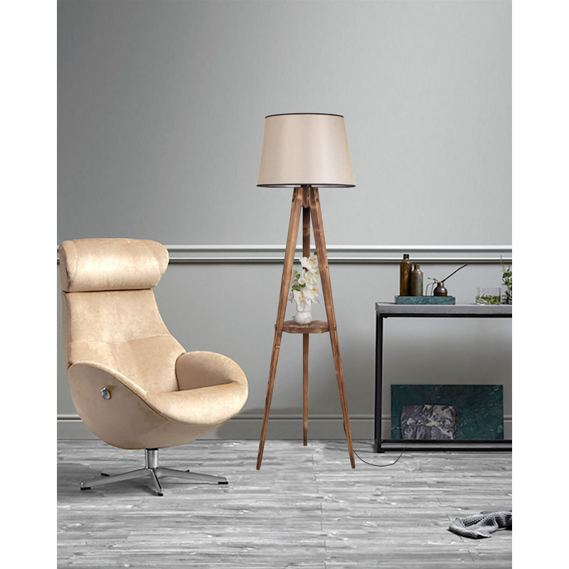 Ellison 160cm Tray Table Floor Lamp, Light French Beige, Brown