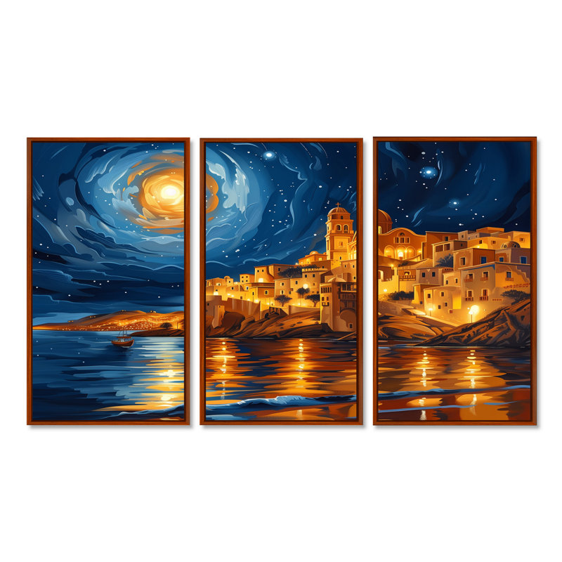 Moonlit, Égypte dans la nuit étoilée, désert, scène II, Toile avec cadre flottant brun, H 40 po x l 20 po x P 1 po