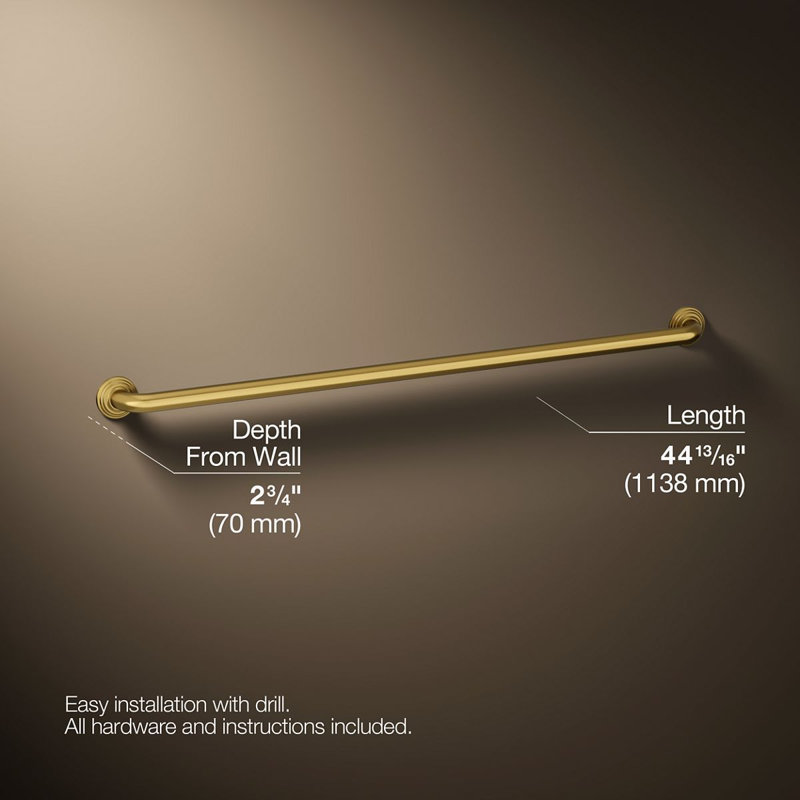 Traditional Grab Bar, 42"W, Vibrant Brushed Moderne Brass