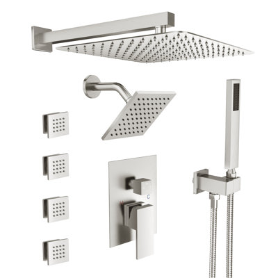 Rainfall Symphony 4-Funtion 12inch Dual Shower Head Shower System with Handheld and Body Jets
