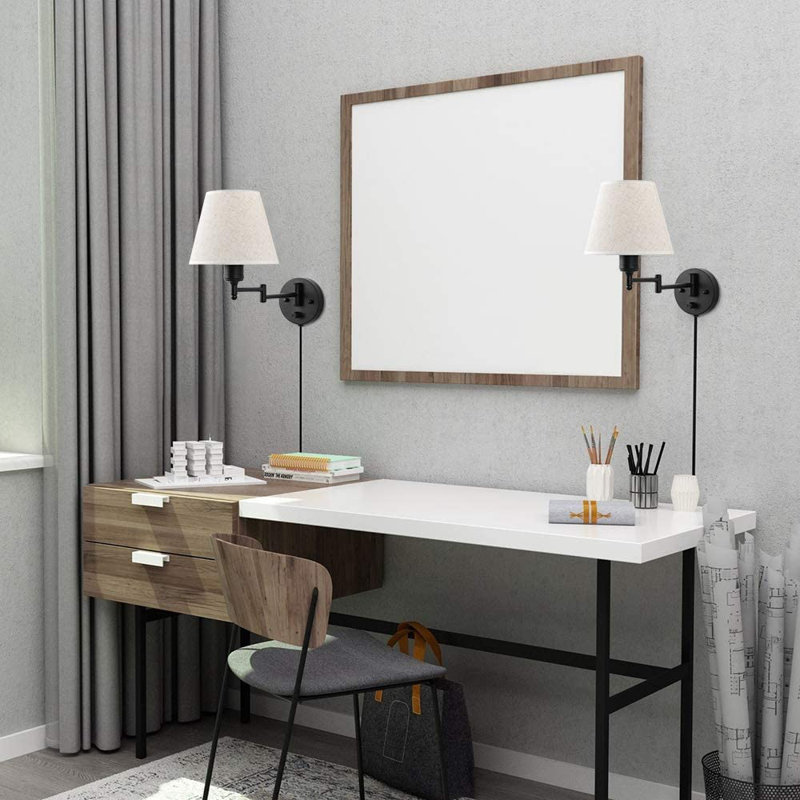 Stevierae Steel Plug-in Swing Arm Sconce, Linen