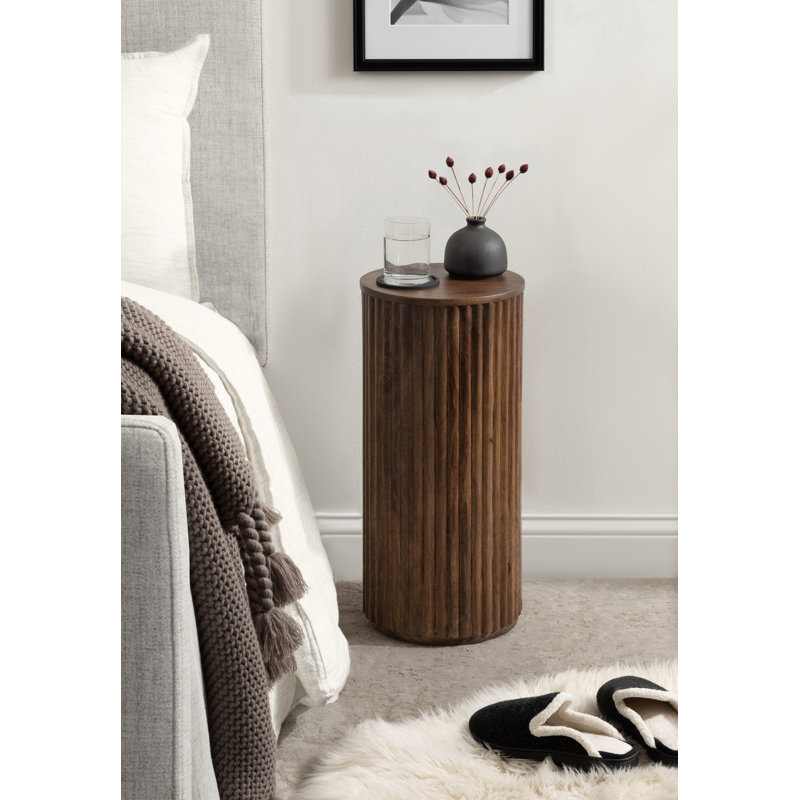 Table à boissons ronde en bois nervuré, Bois brun foncé